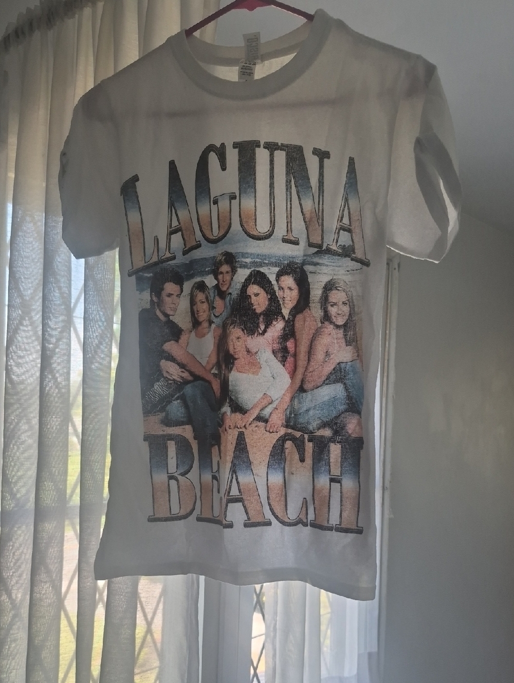 Laguna Beach Graphic Tee - White With Tan/Blue Print